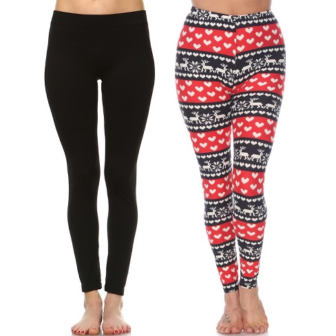 Women's Pack Of 2 Leggings Black, Red/white One Size Fits Most - White ...