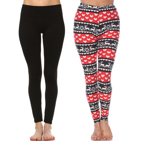 Women's Pack Of 2 Solid Leggings Black , Red One Size Fits Most - White  Mark : Target