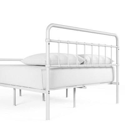 Florence White Queen Metal Platform Bed Frame with Headboard