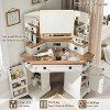 SinCiDo 48" Farmhouse Corner Vanity Desk, w/ 3 Way Mirror & Lights, Charging Station, Glass Tabletop, 3 Drawers and 2 Lockers, Bedroom Dressing Table - 2 of 4