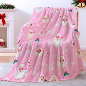 Lomsoe Merry Christmas Throw Blanket Ho Ho Xmas Holiday Party Blanket Cute Santa Claus Christmas Flannel Blanket. - 1 of 4