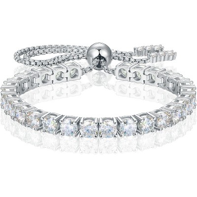 Moissanite Tennis Bracelet 1.5-7.7 ct, 18K White Gold Plated over 925 Silver, Adjustable D Color VVS1 Round Cut, Gift for Wife