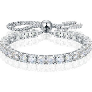 Moissanite Tennis Bracelet 1.5-7.7 ct, 18K White Gold Plated over 925 Silver, Adjustable D Color VVS1 Round Cut, Gift for Wife - 1 of 4