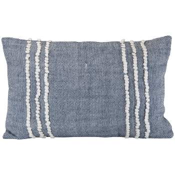 Blue Hand Woven Outdoor Decorative Throw Pillow with Pulled Curly Yarn Accents - Foreside Home & Garden