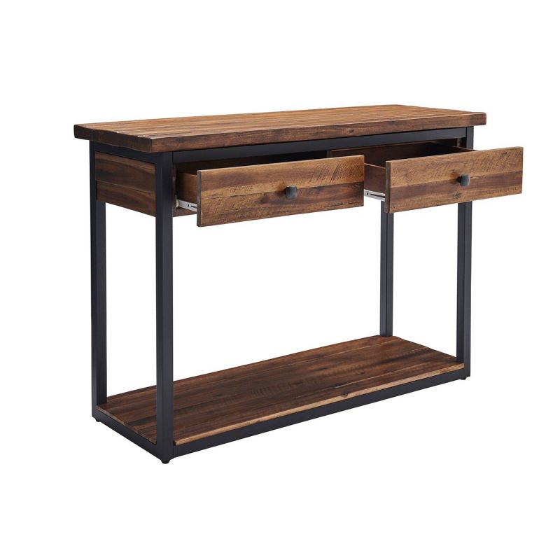 Claremont Rustic Wood Console Table with Two Drawers and Low Shelf Dark Brown - Alaterre Furniture, 4 of 11
