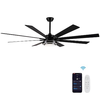BestParts 72 Inch Smart Ceiling Fan, Large Indoor Fan with Light, Remote Control, Dimmable LED, 6 Speeds, Matte Black Blades