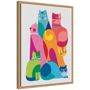 Kate and Laurel Framed Canvas Wall Art Print Modern Abstract Cats by Rachel Lee, 18 x 24 Sylvie Natural Frame, Whimsical, Abstract Art for Wall Decor - 1 of 4