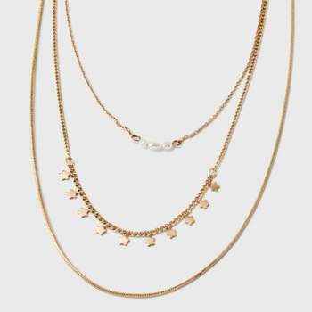 Semi-Precious Pearl and Stars Station Necklace Set 3pc - Universal Thread™ Gold