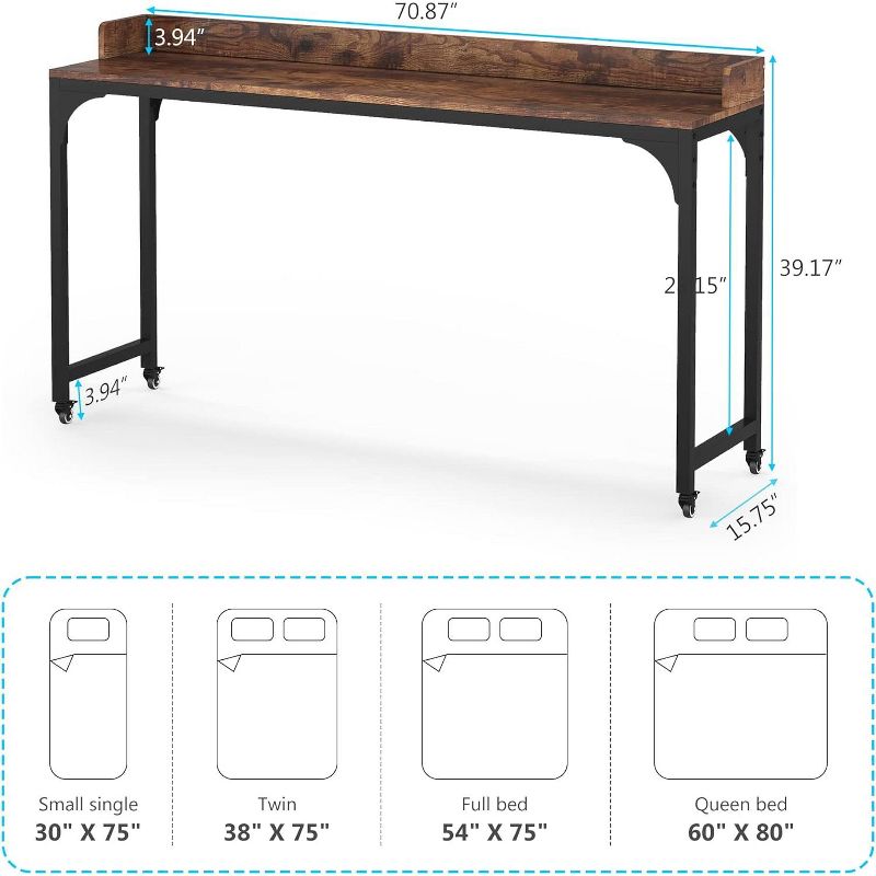 Tribesigns Overbed Table with Heavy Duty Metal Leg and Wheels, Queen Size Mobile Computer Desk Standing Workstation Laptop Cart, 3 of 9