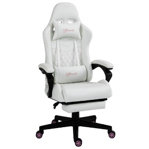 Dexmalle Racing Swivel Leather Gaming Chair with Lumbar Support,White and Pink - 1 of 4