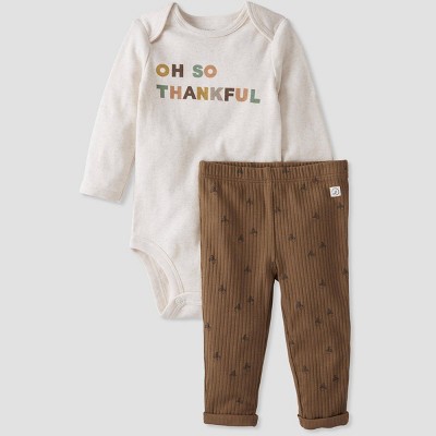 Little Planet by Carter’s Organic Baby Thanksgiving Bodysuit and Pants Set - Brown Newborn