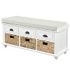 YOOCOZZ Solid Wood Rustic Storage Shoe Bench with 3 Rattan Baskets and 3 Drawers - 3 of 4
