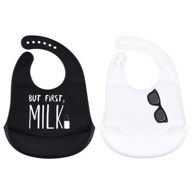 Little Treasure Baby Boy Silicone Bibs 2pk, But First Milk, One Size