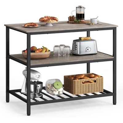 VASAGLE 3 Tier Kitchen Island, 39.4 Inches Kitchen Shelf with Large Worktop, Industrial, Rustic Brown and Black
