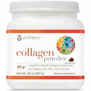 Youtheory Collagen Powder – Premium collagen with vitamin C & biotin, supports hair, skin, nails & joints, chocolate, dairy/soy/gluten free, 20 oz - 1 of 4