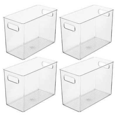 mDesign Tall Plastic Bathroom Organizer Bin with Built-In Handles, 4 Pack, Clear