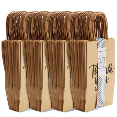 Brown Kraft Paper Thank You Gift Bags with Handles, 100-Pack