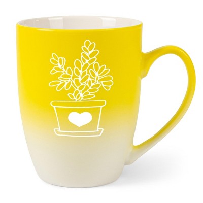 Elanze Designs Botanical Succulent Nature Coffee Cup Mug 12 Ounce Ceramic With Ombre Gradient Elegant Minimalist Jade Plant Silhouette Yellow and