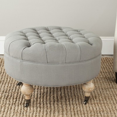 Clara Transitional Granite Grey Tufted Round Ottoman