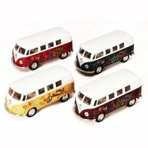KiNSMART 1962 Volkswagen Classic Bus 1:32 Scale 5" Die Cast Metal Model Toy Van Pullback Acation (4 Set Flower Power) - 1 of 4