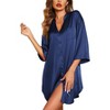 Ekouaer Satin Nightgowns for Women Silk Sleepwear Button Down Sleepshirt 3/4 Sleeve V-Neck Nightshirts with Pockets - 3 of 4