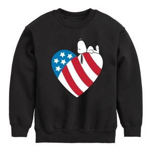 Boys' - Peanuts - Snoopy On Flag Heart Graphic Long Sleeve Fleece Sweatshirt - 1 of 4