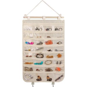80-Pocket Hanging Jewelry Organizer, Beige Accessories Storage Bag for Earrings and Necklaces - 1 of 4