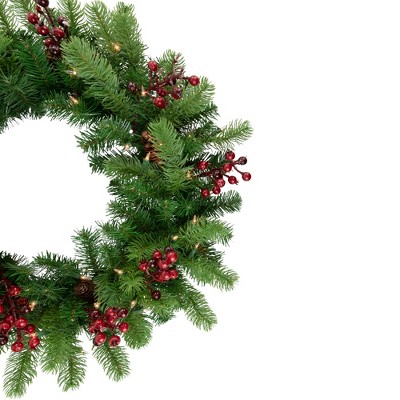24" Green Pine Artificial Christmas Wreath with Clear Lights