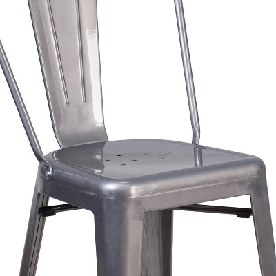 24" Silver Metal Indoor Counter Height Stool with Slat Back
