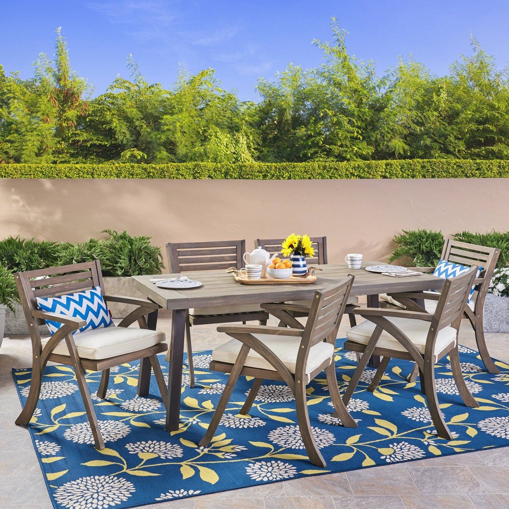Della-Hermosa 7pc Acacia Wood Dining Set – Gray – Christopher Knight Home  – For the Patio​