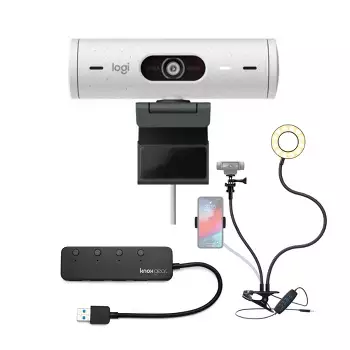 Logitech Brio 500 Webcam With Ring Light Stand And Usb (rose) :