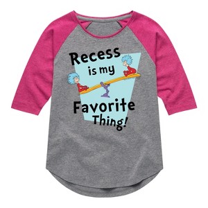 Girls' - Dr. Seuss - Recess Is My Favorite Thing Shirt Tail Raglan Graphic T-shirt - 1 of 4
