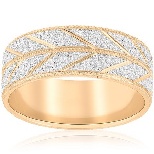 Pompeii3 10k Gold Men's Comfort-Fit Wedding Band Stone Finish and Cuts 8MM Two Tone - 1 of 4
