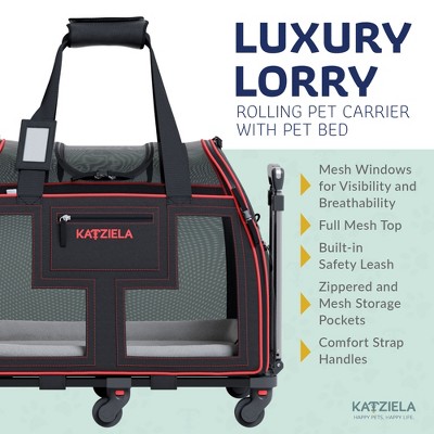 Black and Red Rolling Pet Carrier with Telescopic Handle