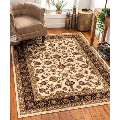 Ivory and Brown Tufted Oriental Floral 8' x 10' Area Rug