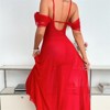 Clotth Ladies Christmas Long Lingerie Dress - Sheer Lace Mesh Lingerie Set with Thong, Elegant Nightwear Outfit, Charming Babydoll Lingerie, Red - 2 of 4