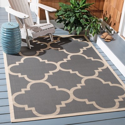 Safavieh Courtyard 5'3" Square Gray Beige Synthetic Indoor/Outdoor Rug