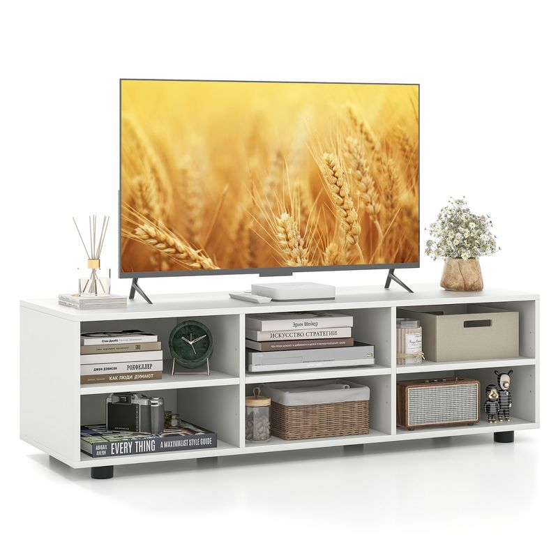 Tangkula TV Stand for TV up to 55'' Home TV Cabinet w/ 6 Storage Compartments White, 1 of 10