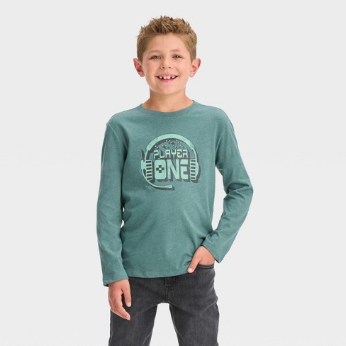 Boys' Long Sleeve 'player One' Graphic T-shirt - Cat & Jack™ Dark Green ...