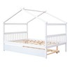 CAVINAS Twin Size Bed Frame, Wooden House Bed with Pull-Out Trundle, House-Shaped Bed for Kids, Teens, Girls, Boys - 3 of 4