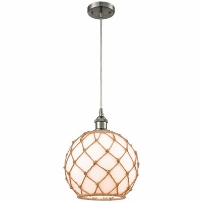 Farmhouse Rope - 1 Light Cord Hung Mini Pendant In Industrial Style-13 Inches Tall and 10 Inches Wide
