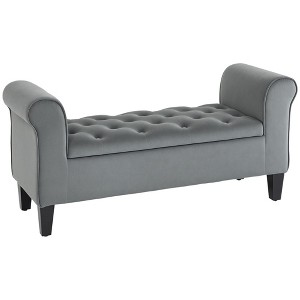 Button-Tufted Storage Ottoman Bench, Upholstered Bench with Rolled Armrests for Living Room or Hallway - 1 of 4