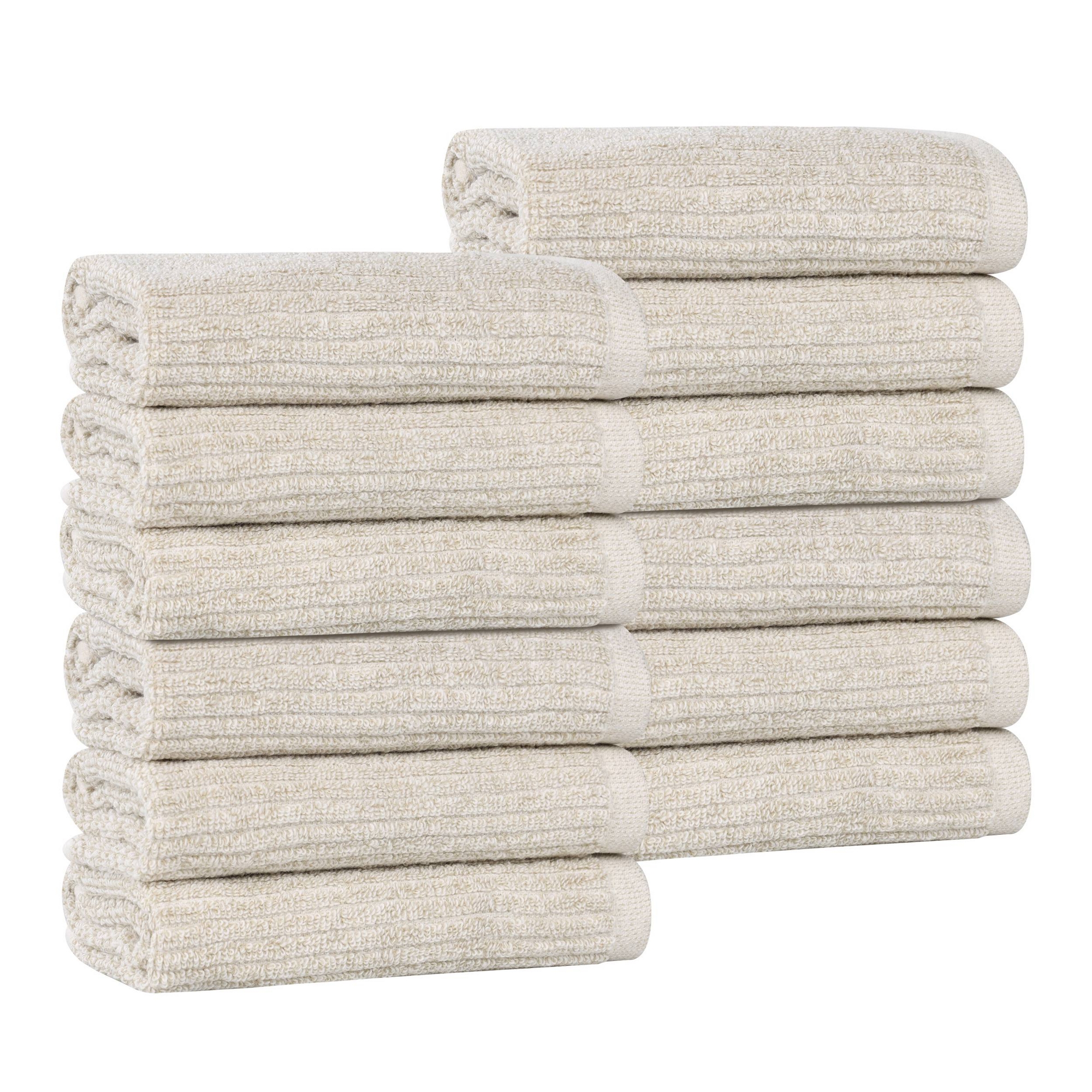 Viscose Cotton Blend Medium Weight Soft Textured Ribbed Face Towels Washcloths, Set of 12, Beige - Blue Nile Mills