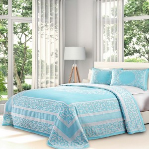 Lightweight Cotton Blend Oversized Jacquard Boho Floral Scroll Bedspread Set by Blue Nile Mills - 1 of 4