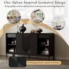 Modern Geometric Accent Console Cabinet with Vertical Striped Sliding Doors, Wood Veneer Top, 2 Drawers, Black Storage Sideboard - 4 of 4