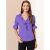 INSPIRE CHIC Women's Ruffle V Neck Puff Sleeve Summer Casual Chiffon Peasant Top - 3 of 4