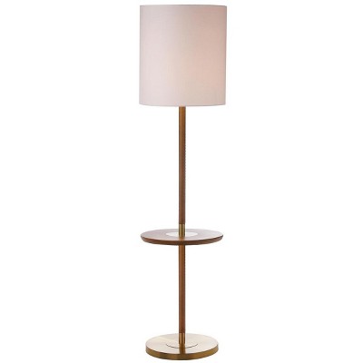 Brown and Brass Mid-Century Modern Floor Lamp with Table