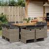 vidaXL 9 Piece Patio Dining Set - Gray Poly Rattan/Dark Gray Cushions, Acacia Wood Table - Indoor/Outdoor Furniture for Garden, Patio - 2 of 4