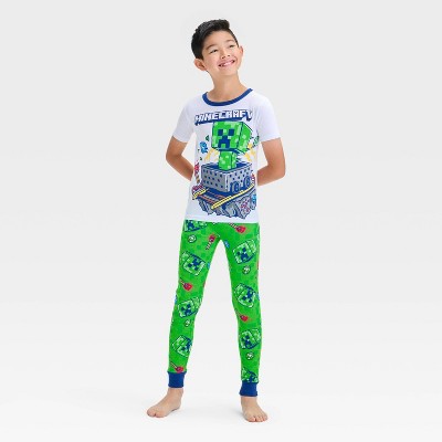 Boys' Minecraft 3pc Pajama Set - Green/White/Blue 6