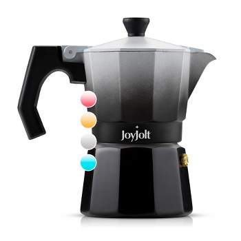 JoyJolt Italian Moka Pot 3 Cup Stovetop Espresso Maker Aluminum Coffee Percolator Coffee Pot - Black